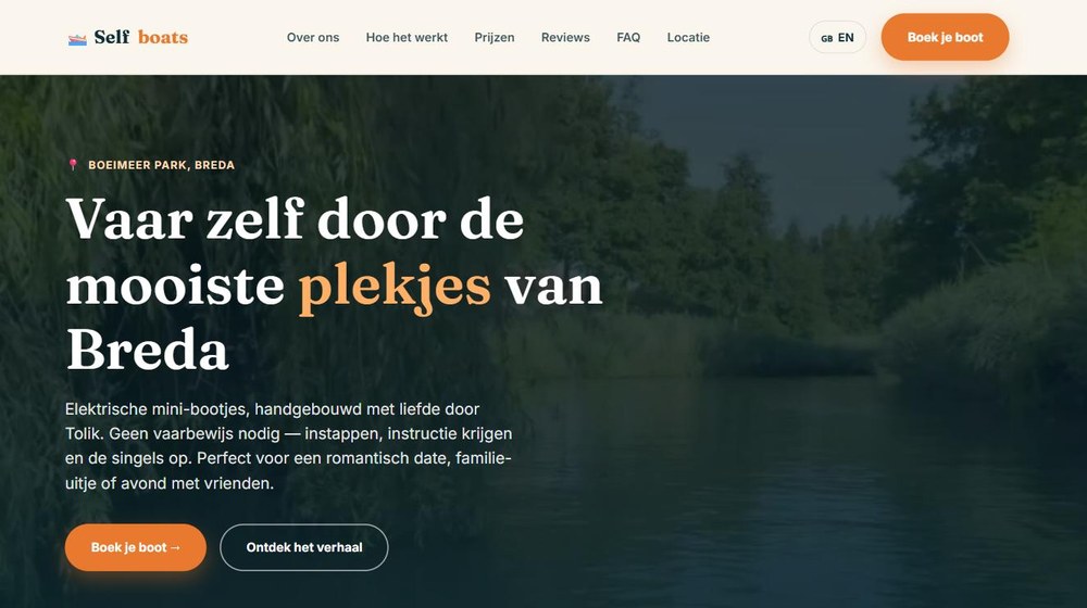 Screenshot van de website van Selfboats